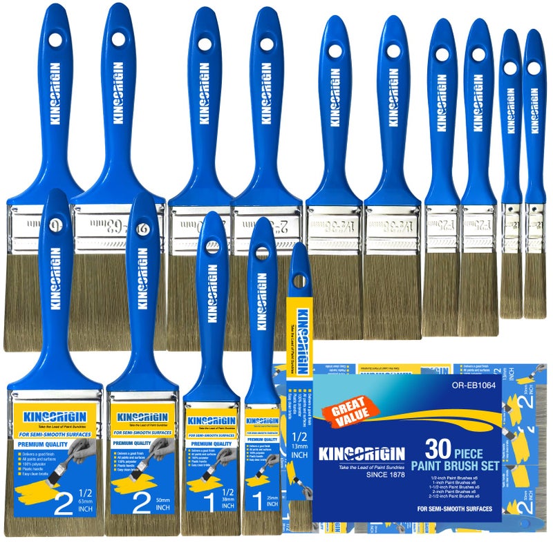 King Origin Versatile Paint Brush Set 30 Pack 5 Sizes Paint Brushes 05 1 15 2 25 Small Paint Brushes for Walls Furniture Crafts  Detailed Painting  Larger Surface Coverage
