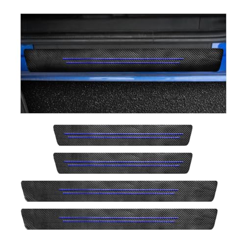 SHMZK 4 PCS Car Door Sill Protector Waterproof Carbon Fiber Style Car Door Entry Guard Sill Protector AntiScratch Door Threshold Strips Stickers for Most Vehicles Car Accessories Blue4pcs - Image 1