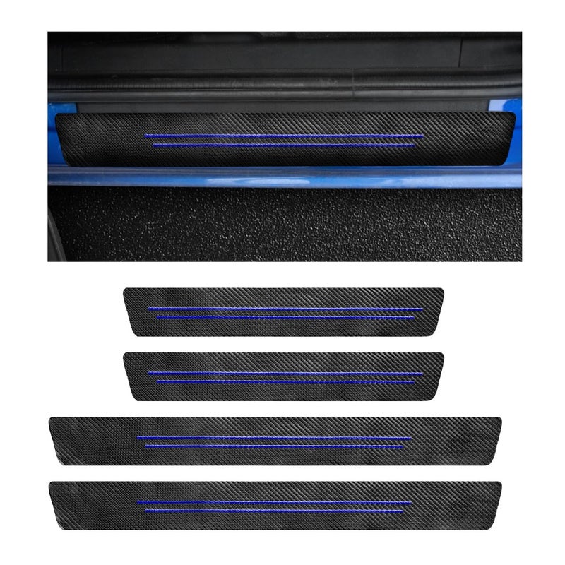 SHMZK 4 PCS Car Door Sill Protector Waterproof Carbon Fiber Style Car Door Entry Guard Sill Protector AntiScratch Door Threshold Strips Stickers for Most Vehicles Car Accessories Blue4pcs - Image 3