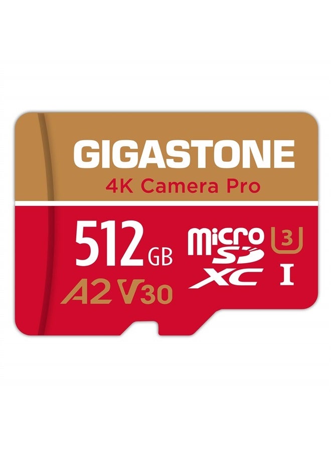 Gigastone [5-Yrs Free Data Recovery] Gigastone 512GB Micro SD Card, 4K Camera Pro, A2 V30 for Smartphone, Gopro, Action Cams, 4K UHD Video, For Nintendo-Switch, Up to 100MB/s, UHS-I U3 C10 Class 10 with Adapter - Image 1