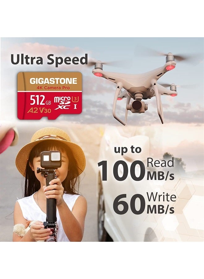 Gigastone [5-Yrs Free Data Recovery] Gigastone 512GB Micro SD Card, 4K Camera Pro, A2 V30 for Smartphone, Gopro, Action Cams, 4K UHD Video, For Nintendo-Switch, Up to 100MB/s, UHS-I U3 C10 Class 10 with Adapter - Image 2