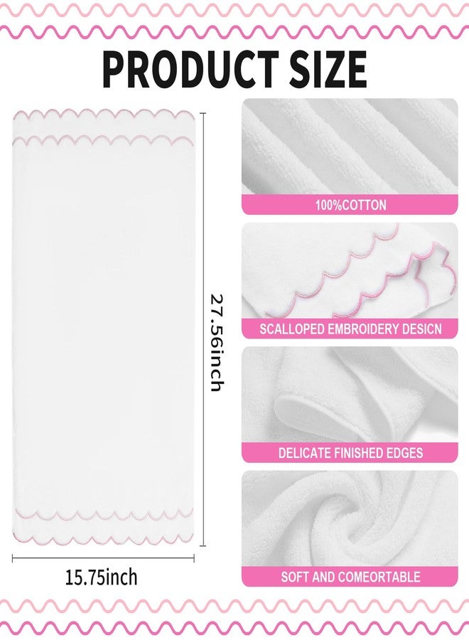 RRBXIA 100% Cotton Hand Towels for Bathroom 2 Pcs Scalloped Hand Towels 16 * 27 Inch Embroidered Decorative 500 GSM Soft Absorbent Bath Towel for Spa Yoga Hotel Sport (Pink) - Image 2