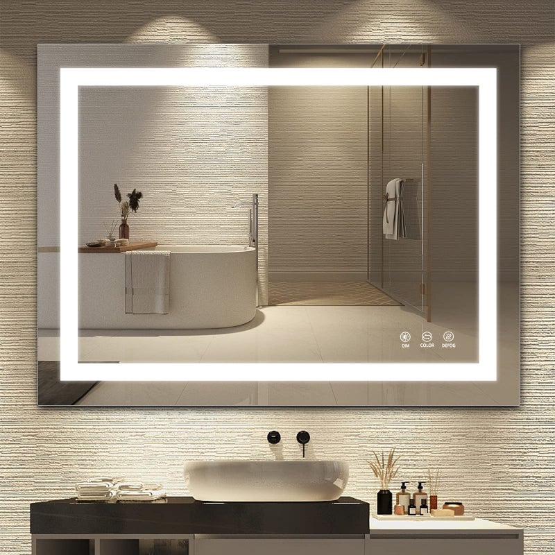 TATU LED Bathroom Mirror36x28 Inch Bathroom Vanity Mirror Wall Mounted with 3000K6000K Adjustable AntiFog Smart Touch Button Stepless Dimmable Lighted Makeup Mirror HorizontalVertical