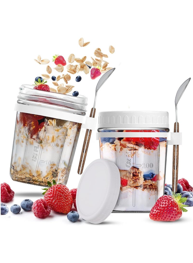 Beauenty 2 Pack 350ml Overnight Oats Jars with Lids & Spoons, Reusable Glass Overnight Oats Container With Measurement Marks, Food Storage For Breakfast Pots, Oatmeal Container For Milk, Cereal - Image 1