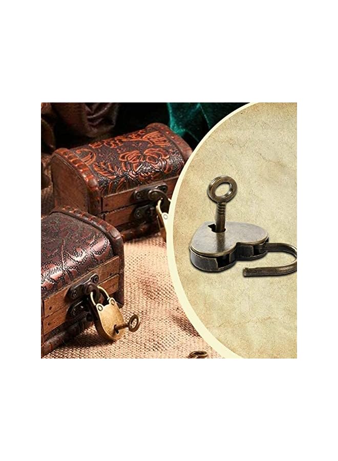 PROMASS PROMASS 4 Pcs Antique Padlocks, Vintage Style 2 Pcs Heart Shape & 2 Pcs Bear Shape Metal Padlock Mini Lock Antique Padlock Small Locks with 8 Pcs Key for Treasure Chest Jewelry Box Notebook Wood Box  - Image 4