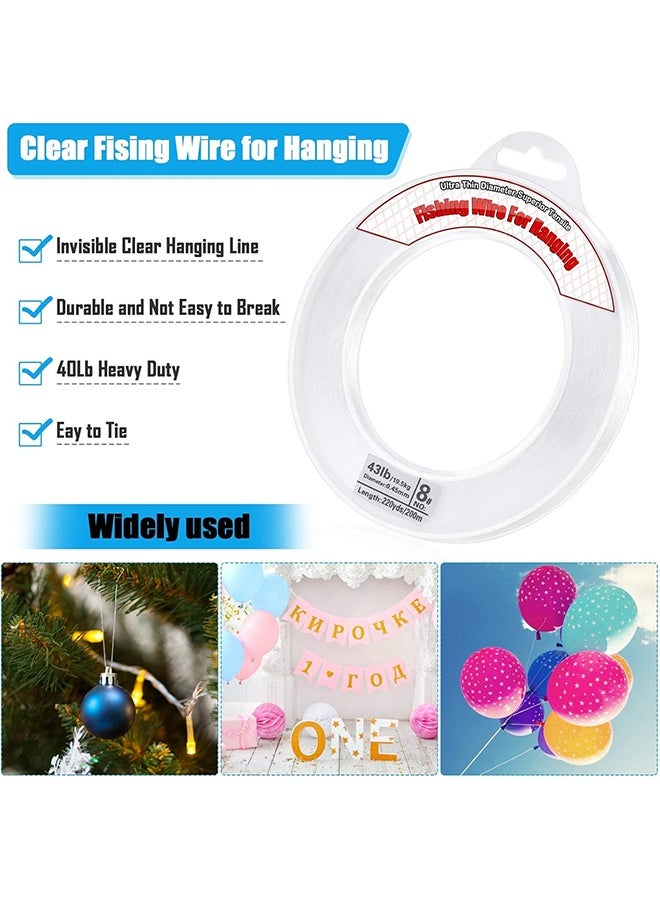Clear Fishing Wire, 656FT Fishing Line Clear Invisible Hanging Wire Strong Nylon String Supports 40 Pounds for Balloon Garland Hanging Decorations - Image 4