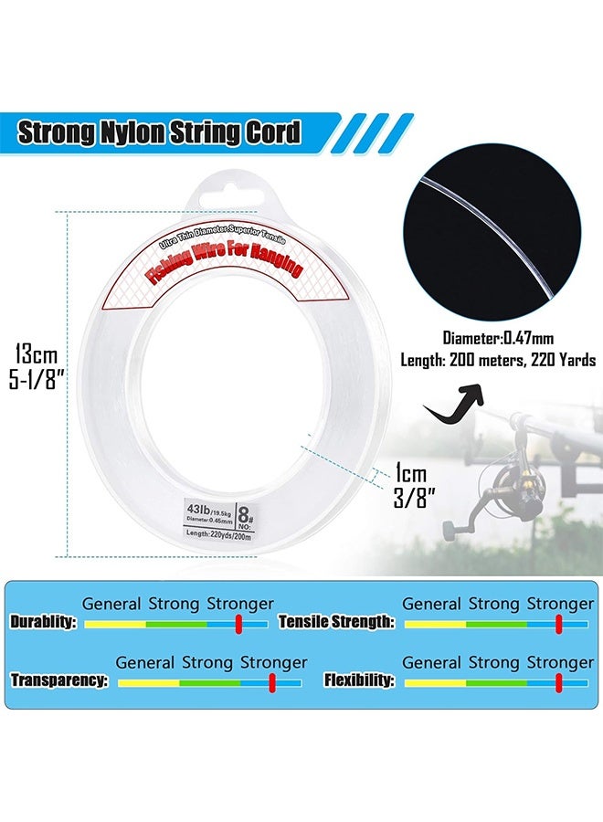 Clear Fishing Wire, 656FT Fishing Line Clear Invisible Hanging Wire Strong Nylon String Supports 40 Pounds for Balloon Garland Hanging Decorations - Image 3