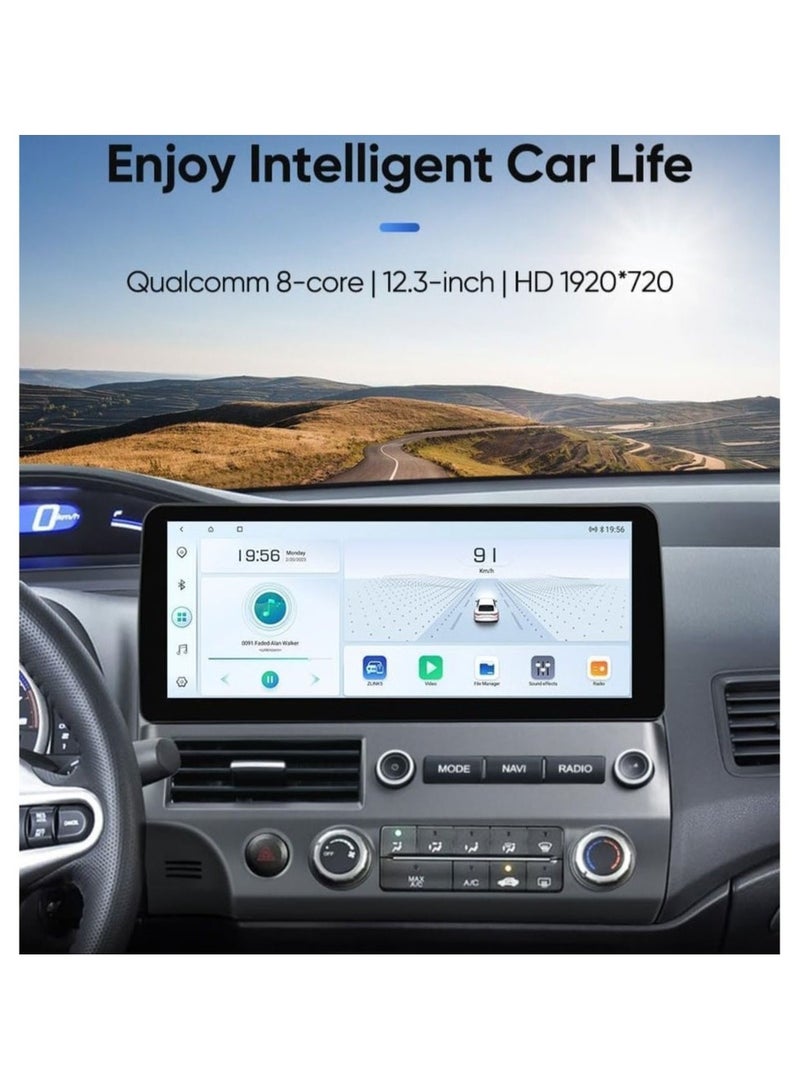 Raymos 12.3 inch Honda Car Stereo  Honda Civic 2006-2011 Android Screen Support Apple Carplay Android Auto Wireless 4GB RAM Fast Interface included 4G Wifi USB QLED ( 1280x720 ) - Image 3