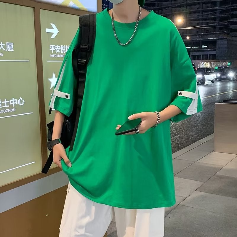 Standard fashion trendy spring new trendy ins round neck trendy half sleeve Daily Youth popular men's T-shirt all-matching - Image 1