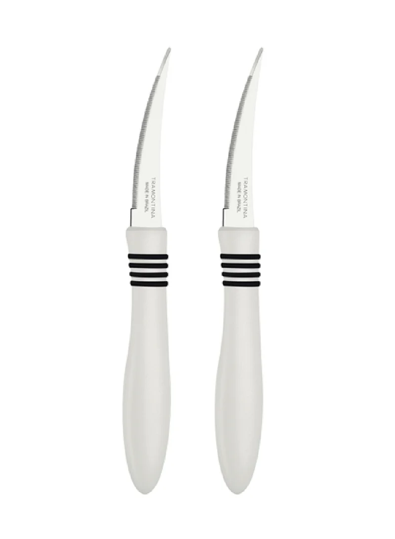 ترامونتينا Tramontina Cor&Cor 2 Pieces Tomato Knife Set with Stainless Steel Blade and White Polypropylene Handle