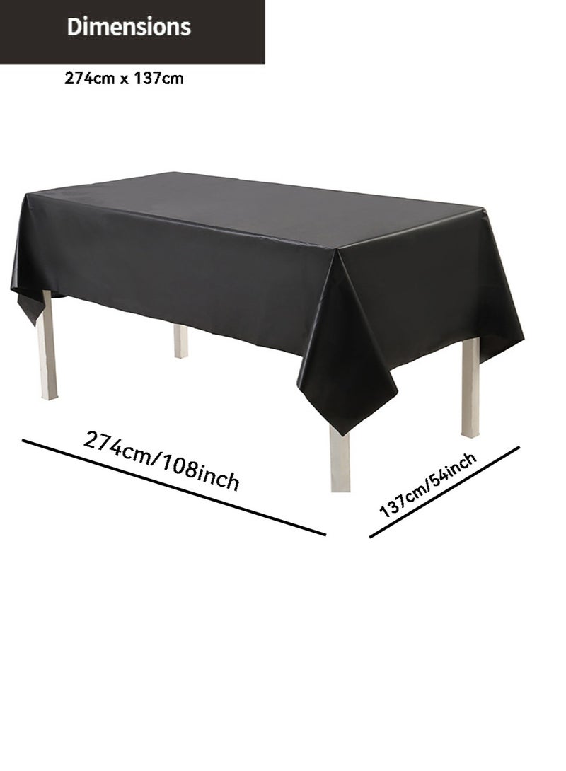 Disposable Table Cloth,137 x 274cm Table Cloths for Parties,Decorative Tablecloths for Rectangle Tables,White Plastic Table Cover, Leakproof and Sturdy,Black  - Image 2