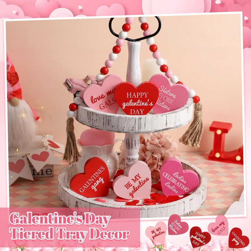 Landical 6 Pcs Galentines Day Decorations Wooden Conversation Hearts Happy Galentine's Day Signs Gifts for Tiered Tray Table Home, Tabletop Centerpiece Decor for Valentines Party Supplies - Image 3