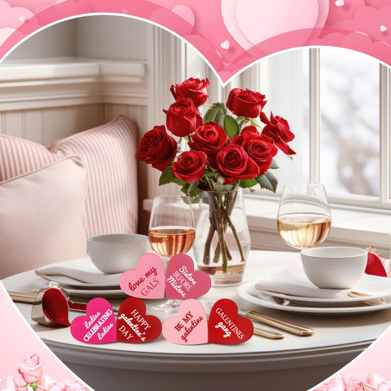Landical 6 Pcs Galentines Day Decorations Wooden Conversation Hearts Happy Galentine's Day Signs Gifts for Tiered Tray Table Home, Tabletop Centerpiece Decor for Valentines Party Supplies - Image 5