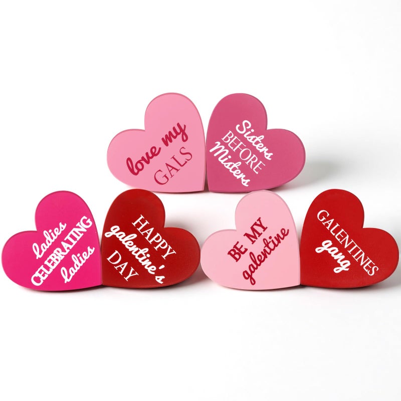Landical 6 Pcs Galentines Day Decorations Wooden Conversation Hearts Happy Galentine's Day Signs Gifts for Tiered Tray Table Home, Tabletop Centerpiece Decor for Valentines Party Supplies - Image 1