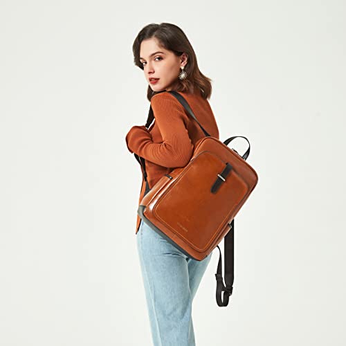 BOSTANTEN Leather Laptop Backpack for Women,15.6 inch Computer Backpack Purse College Daypack Work Travel Bag Brown - Image 2