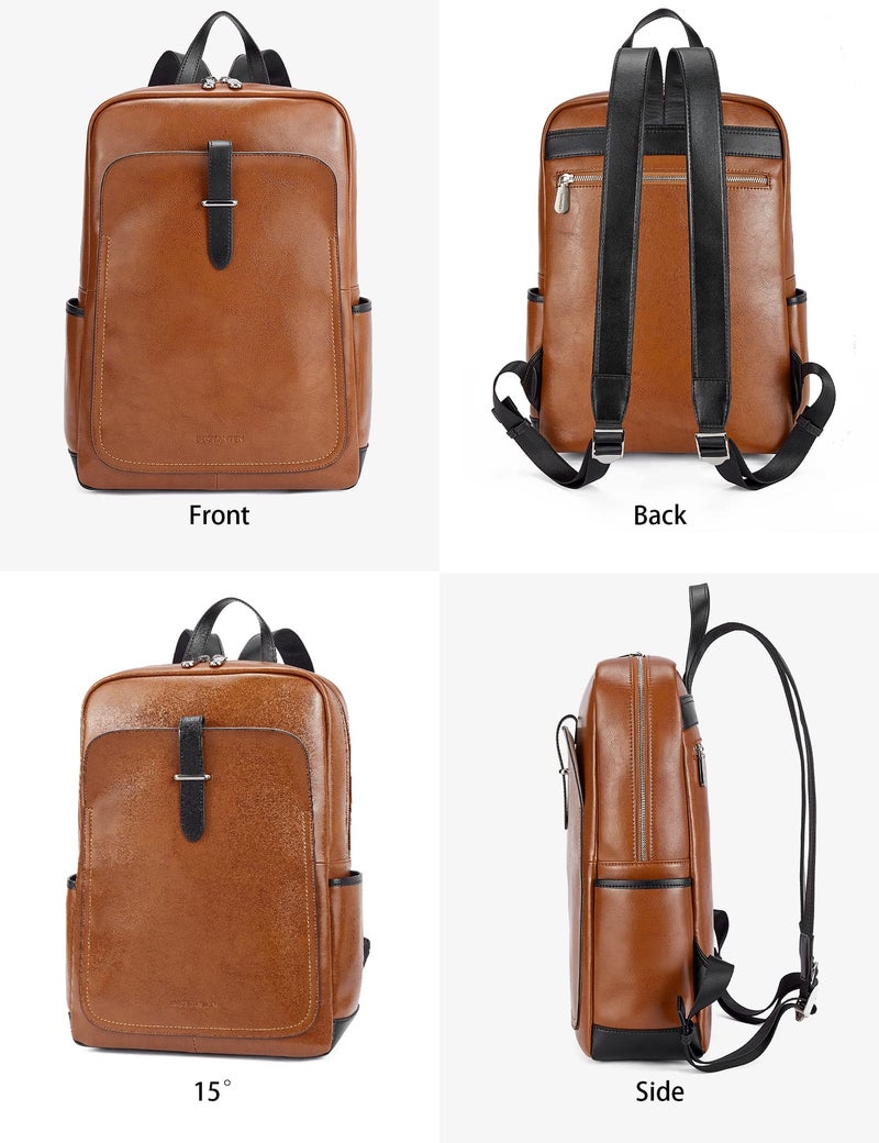 BOSTANTEN Leather Laptop Backpack for Women,15.6 inch Computer Backpack Purse College Daypack Work Travel Bag Brown - Image 5