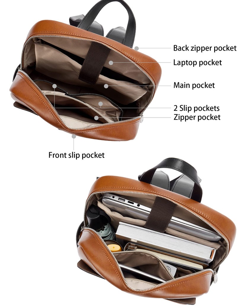 BOSTANTEN Leather Laptop Backpack for Women,15.6 inch Computer Backpack Purse College Daypack Work Travel Bag Brown - Image 3