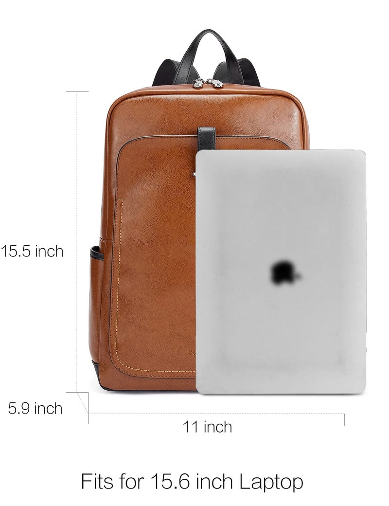 BOSTANTEN Leather Laptop Backpack for Women,15.6 inch Computer Backpack Purse College Daypack Work Travel Bag Brown - Image 4