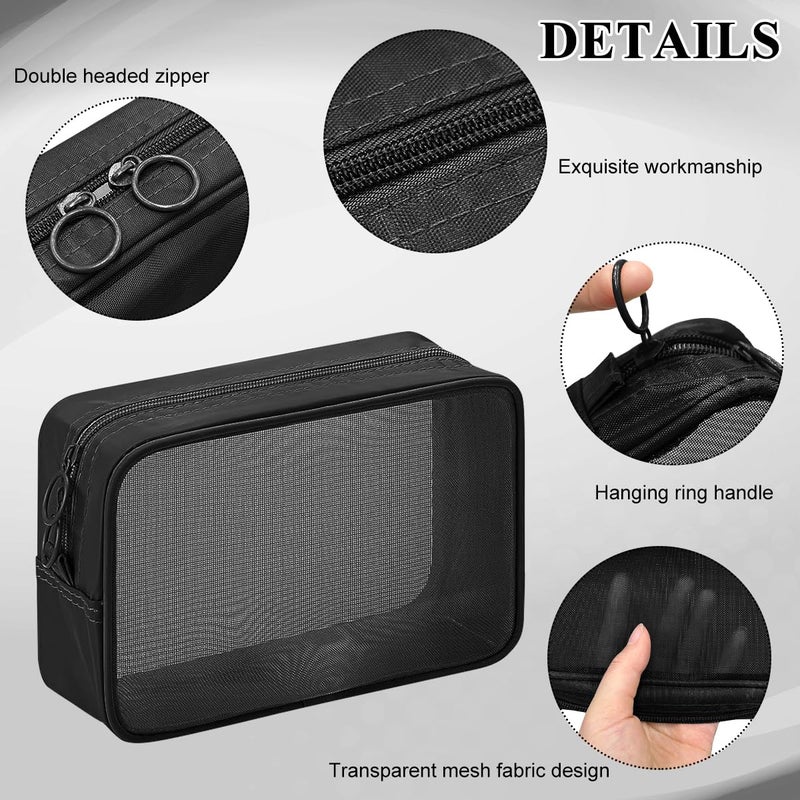M'AYCREATE MAYCREATE® Makeup Organizer Bag 4pcs Set, Mesh Toiletry Makeup Pouch Bag Combo, 4 Sizes Zipper Cosmetic Pouch Bags Cash Pouches Accessories Organizer - Black - Image 3