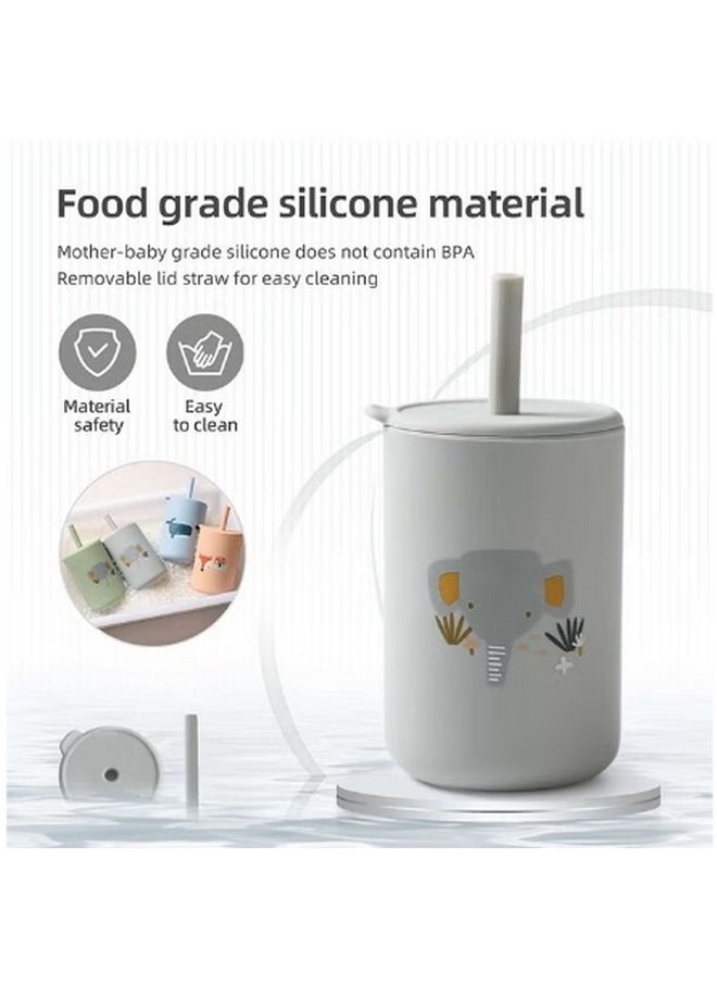 Training Straw Cup, Baby Drinking Cup, Unbreakable Food Grade Sippy Cups, Training Cup for Girls and Boys, Elephant