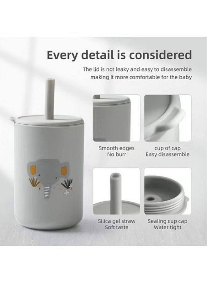 Training Straw Cup, Baby Drinking Cup, Unbreakable Food Grade Sippy Cups, Training Cup for Girls and Boys, Elephant