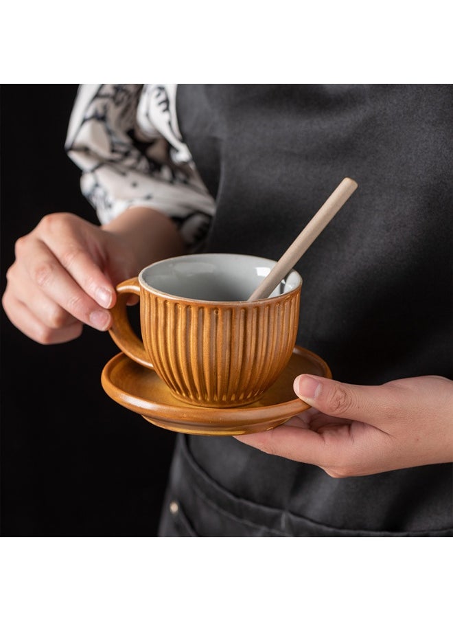 NIBEMINENT - Retro Creative Coarse Pottery Coffee Mug with Saucer Niche Design Ceramic Kiln Tea Cup 200ml - Image 1