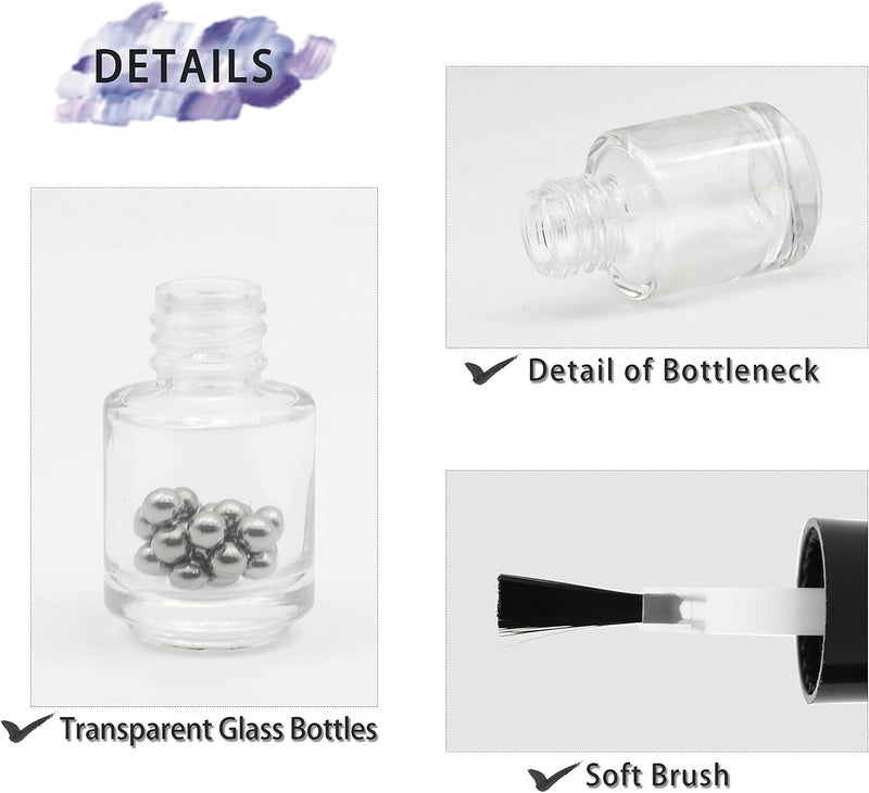 Agidea Empty Nail Polish Bottles with Brush Cap, Empty Glass Refillable Nail Polish Bottles with Mixing Agitator Balls & Funnels, Pack of 6 (5ML) - Image 3