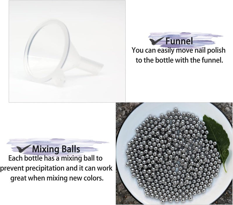 Agidea Empty Nail Polish Bottles with Brush Cap, Empty Glass Refillable Nail Polish Bottles with Mixing Agitator Balls & Funnels, Pack of 6 (5ML) - Image 4