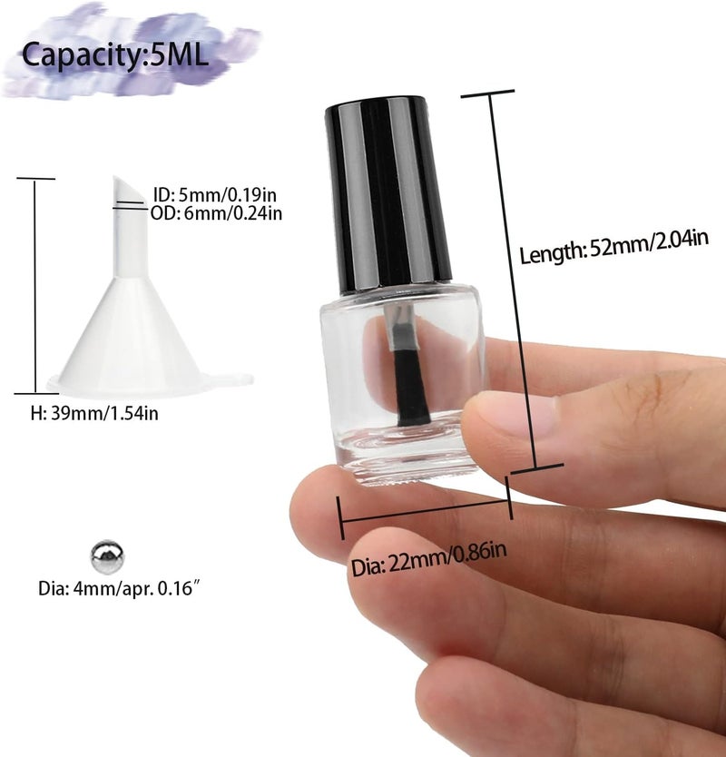 Agidea Empty Nail Polish Bottles with Brush Cap, Empty Glass Refillable Nail Polish Bottles with Mixing Agitator Balls & Funnels, Pack of 6 (5ML) - Image 2