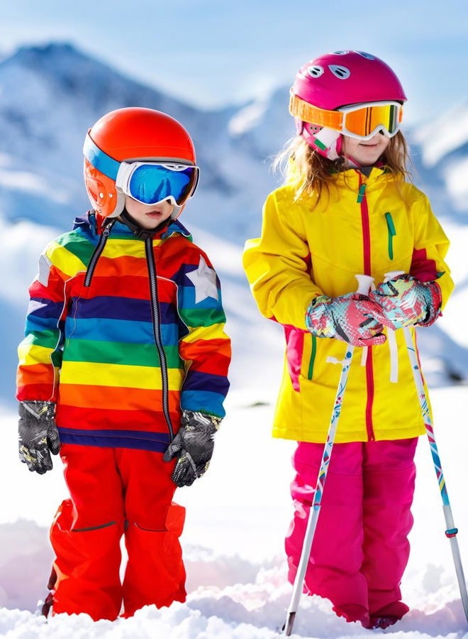 Satinior 2 Pairs Kids Waterproof Winter Snow Gloves Ski Gloves for Boy Girl Outdoor Warm Thickening Snowboard(Black Gold, Red Gold,6-13 Years) - Image 4