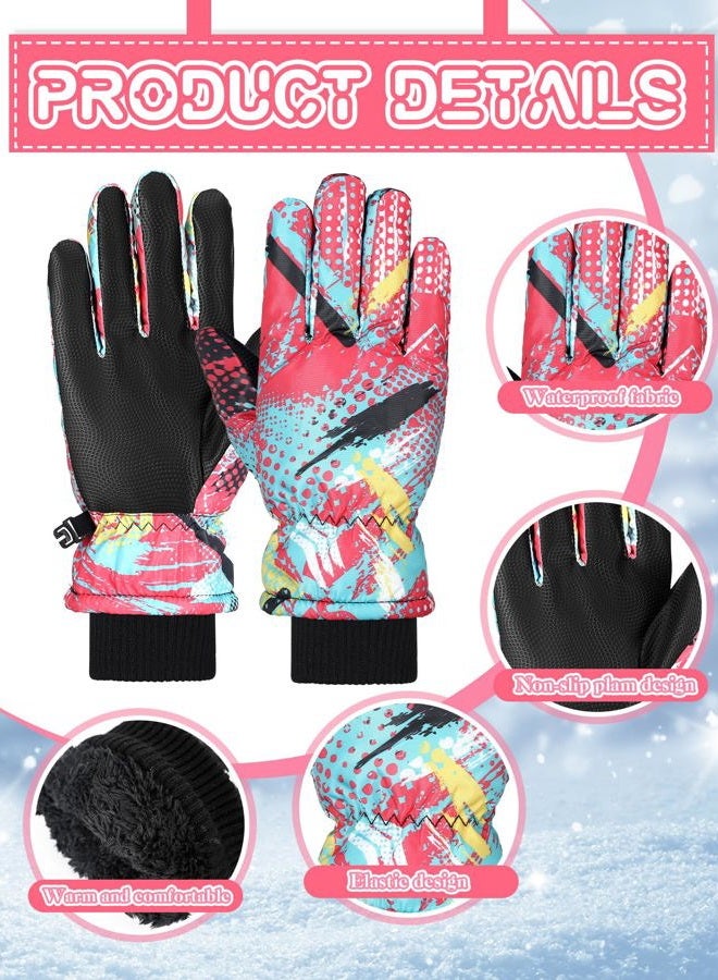 Satinior 2 Pairs Kids Waterproof Winter Snow Gloves Ski Gloves for Boy Girl Outdoor Warm Thickening Snowboard(Black Gold, Red Gold,6-13 Years) - Image 5