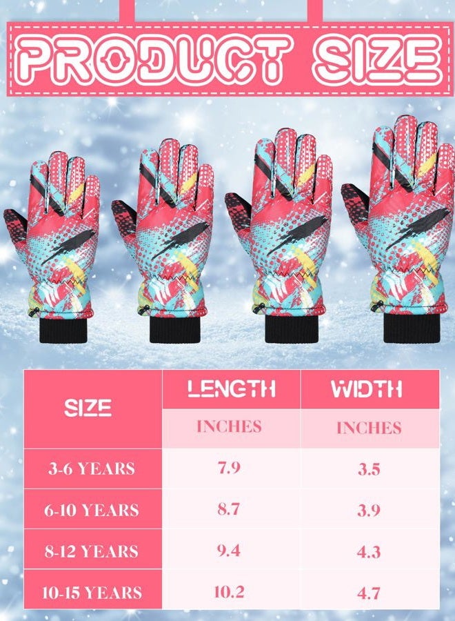 Satinior 2 Pairs Kids Waterproof Winter Snow Gloves Ski Gloves for Boy Girl Outdoor Warm Thickening Snowboard(Black Gold, Red Gold,6-13 Years) - Image 3