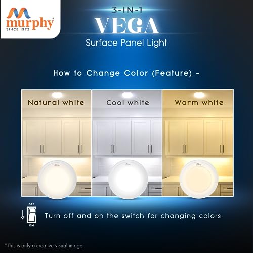 Murphy 15W Vega 3-in-1 Round LED Panel Color Changing Surface Light (Cool White/Warm White/Natural White, Pack of 4)-Polycarbonate - Image 3