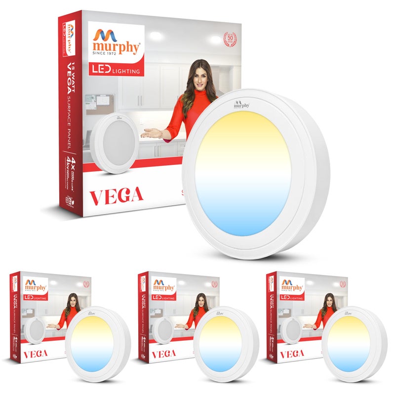 Murphy 15W Vega 3-in-1 Round LED Panel Color Changing Surface Light (Cool White/Warm White/Natural White, Pack of 4)-Polycarbonate - Image 2