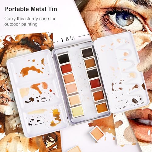 PHOENIX Skin Tone Watercolor Paint Set - 12 Flesh Colors Artist Grade Half Pans Palette Portrait Colors Watercolor Travel Set for Adults, Professional Artists - Image 5
