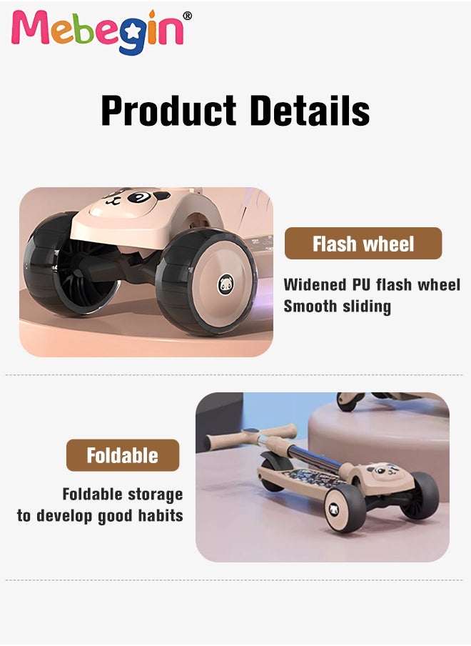 MEBEGIN Foldable 3 Wheel Scooter with Windmill and Car Basket, Non-Slip Scooter with Light and Music, Kids Kick Scooter, Adjustable Height, Extra-wide Deck for Stability, No Installation Required  - Image 3