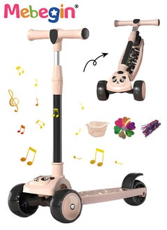 MEBEGIN Foldable 3 Wheel Scooter with Windmill and Car Basket, Non-Slip Scooter with Light and Music, Kids Kick Scooter, Adjustable Height, Extra-wide Deck for Stability, No Installation Required  - Image 1