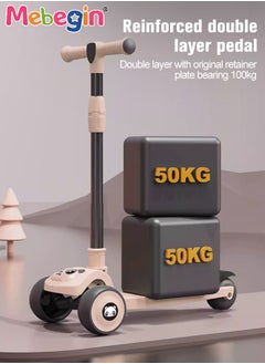 MEBEGIN Foldable 3 Wheel Scooter with Windmill and Car Basket, Non-Slip Scooter with Light and Music, Kids Kick Scooter, Adjustable Height, Extra-wide Deck for Stability, No Installation Required  - Image 4