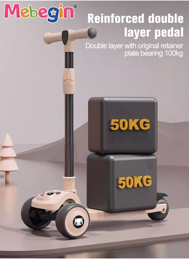 MEBEGIN Foldable 3 Wheel Scooter with Windmill and Car Basket, Non-Slip Scooter with Light and Music, Kids Kick Scooter, Adjustable Height, Extra-wide Deck for Stability, No Installation Required  - Image 4