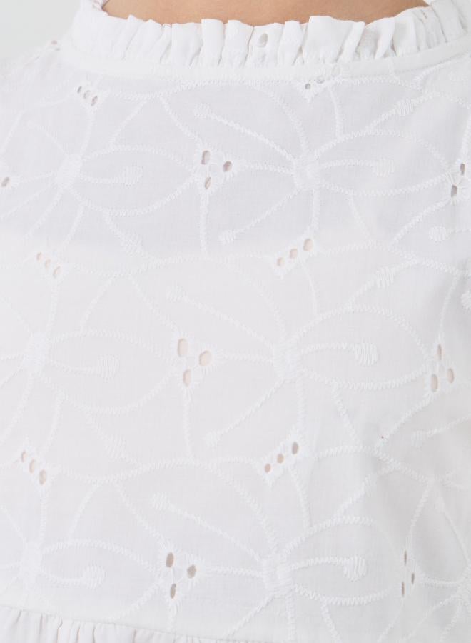 Styli Girls Schiffli Cap Sleeves Dress with Ruffle Trim - Image 3