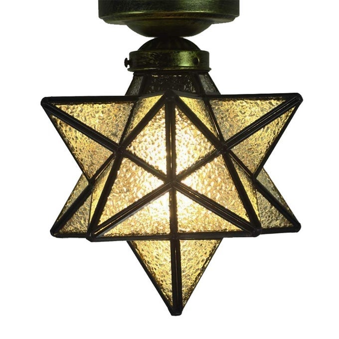 CRYSTAL FLUSH MOUNT MORAVIAN STAR CEILING LIGHT SHADE WITH E26 BULB 8 CLOSE TO CEILING LIGHT FIXTURES FOR INDOOR RESTAURANT CAFE LOFT BAR LIVING STUDY ROOM CORRIDOR AISLE 20CM