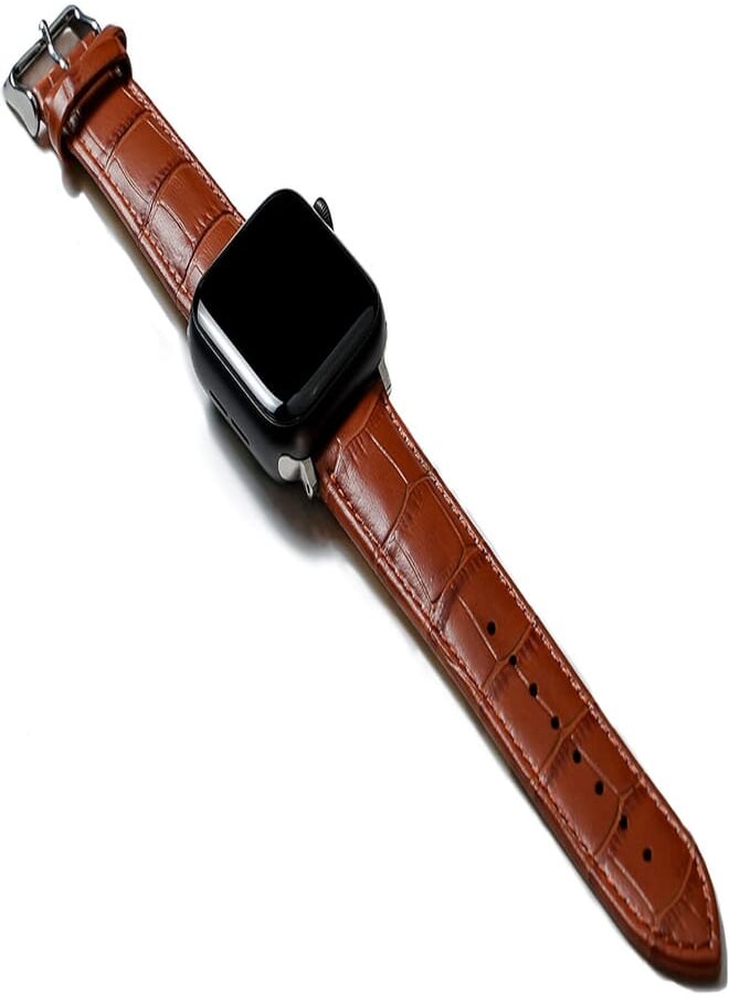 Izone - IZONE Premium and Stylish Luxury Leather Strap Designed For Apple Watch Compatible With Series 2 3 4 5 6 7 8 9 Ultra (38mm/40mm/41mm, Light Brown) - Image 1
