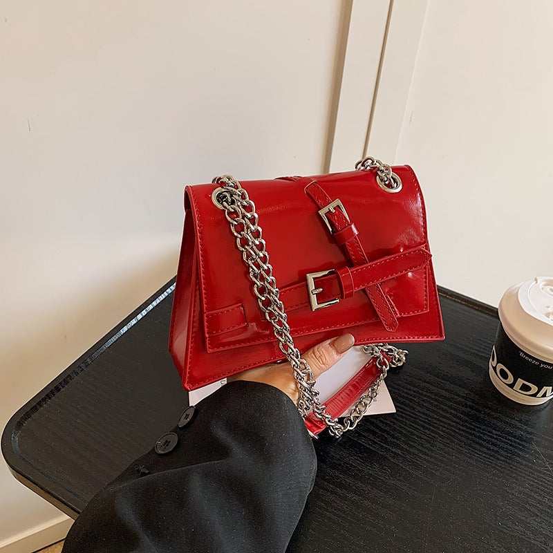 Personalized Simple Motorcycle Small Square Bag Women'S 2025 Spring New Fashion Chain Leather Lock Buckle Niche Single Shoulder Crossbody Bag - Image 2
