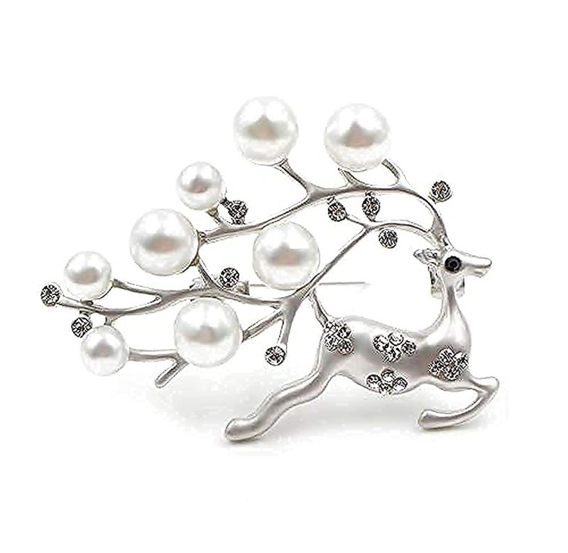 YouBella Jewellery Latest Stylish Crystal Unisex Deer Brooch for Women/Girls/Men (Silver) - Image 1