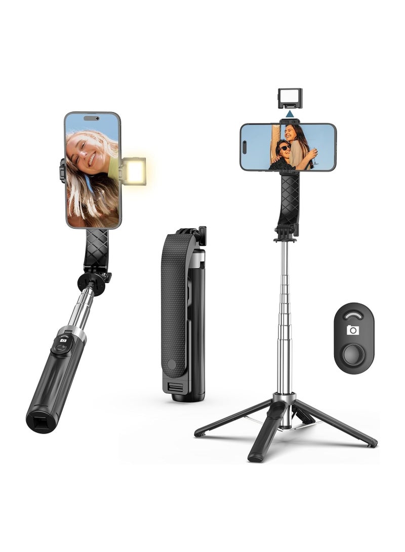40-inch Selfie Stick Tripod with LED Fill Light, Expandable Travel Essentials Phone Tripod, Upgraded Phone Quadrupod with Wireless Remote Control - Image 1