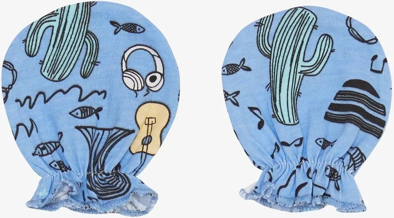 Breeze Newborn Baby Gloves Music Themed Fish Pattern Blue