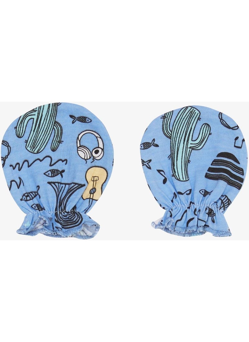 Breeze Newborn Baby Gloves Music Themed Fish Pattern Blue  - Image 1
