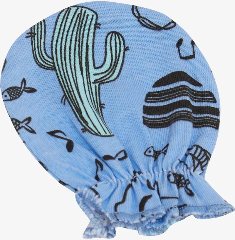 Breeze Newborn Baby Gloves Music Themed Fish Pattern Blue