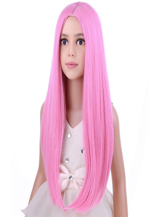 PATTNIUM Girls Pink Wig Long Straight Pink Wigs for Kids Long Synthetic Children Wigs - Image 3