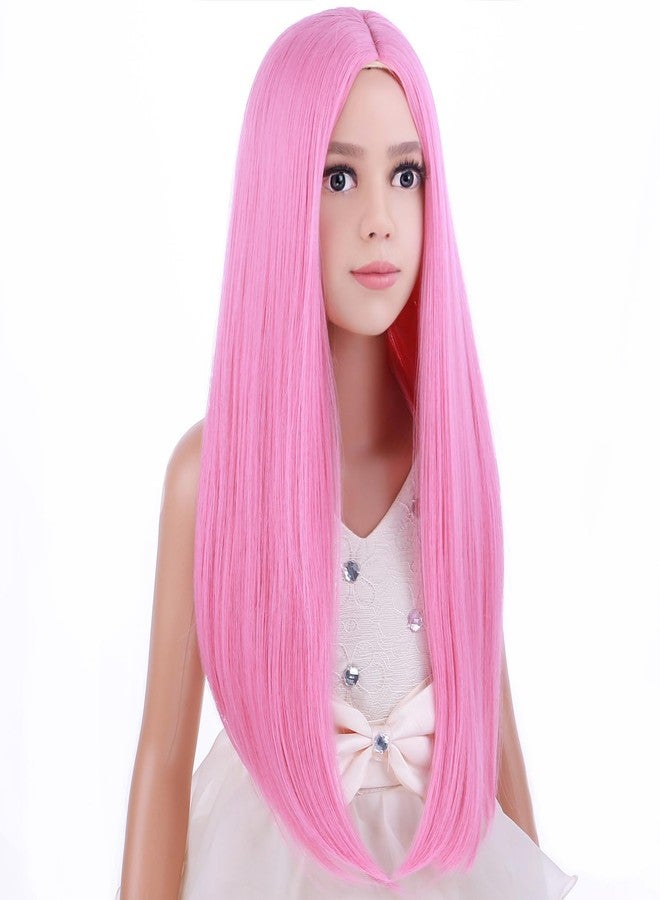 PATTNIUM Girls Pink Wig Long Straight Pink Wigs for Kids Long Synthetic Children Wigs - Image 2